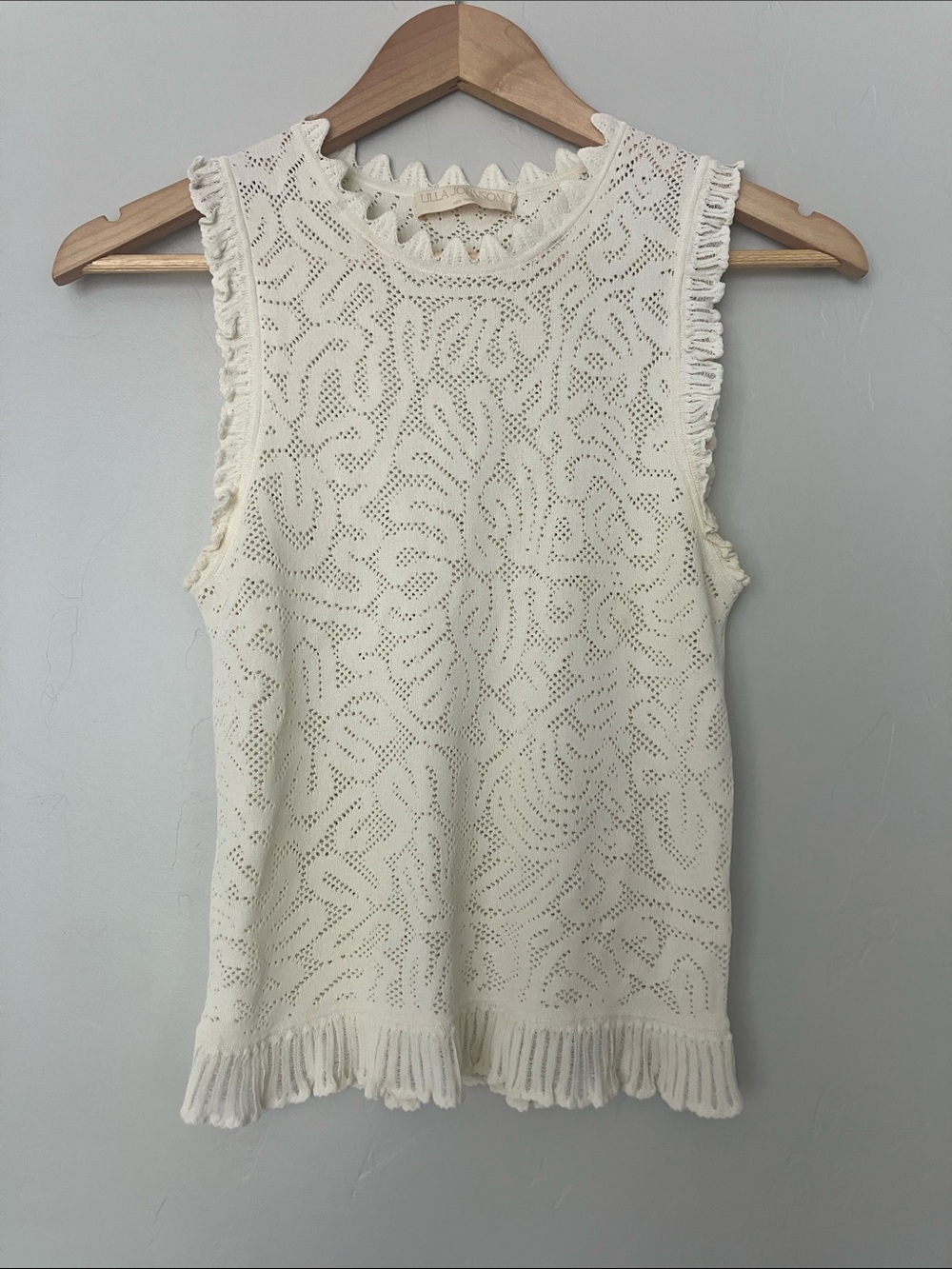 Ulla Johnson Cream Sleeveless Eyelet Fringe Knit Top